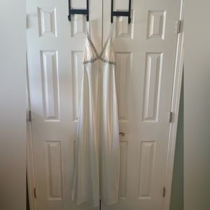 Beautiful Off-White Satin & Beaded Prom Dress